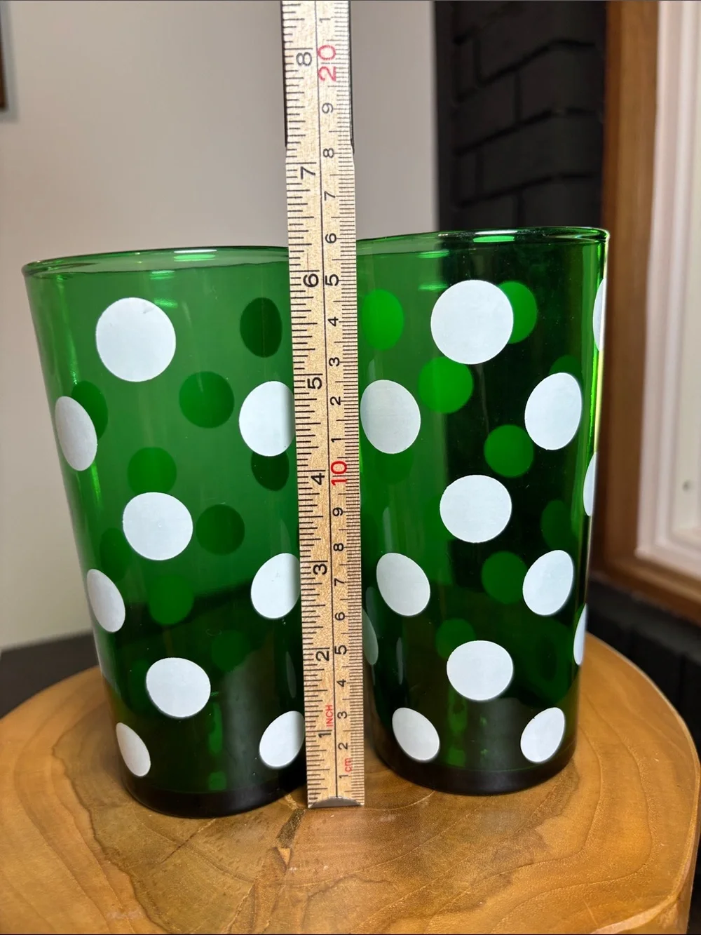 Vintage Forest Green Polka Dot Glass Tumblers - Anchor Hocking Fire-King
